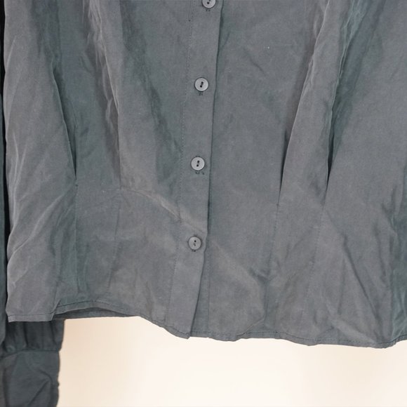 Zara Cropped Button Up Dark Gray Blouse - Picture 3 of 5